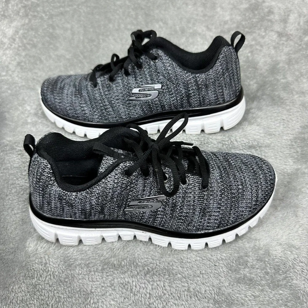 Skechers Women's Black Knit Low Top‎ Lace Up Athletic Sneakers Size 7